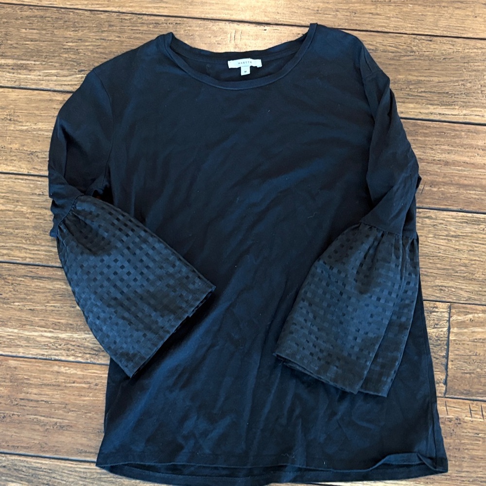 Sanctuary Black Long-Sleeve Top with Textured Bell Sleeves